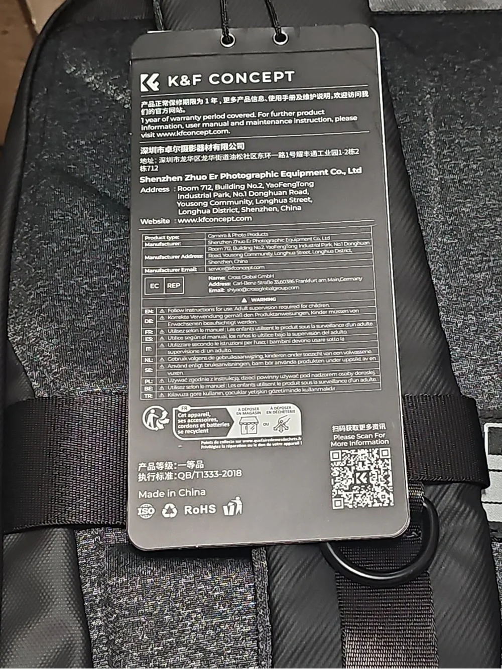 K&F CONCEPT 20L Camera Backpack Photographers Camera Bags for Canon/Nikon/Sony